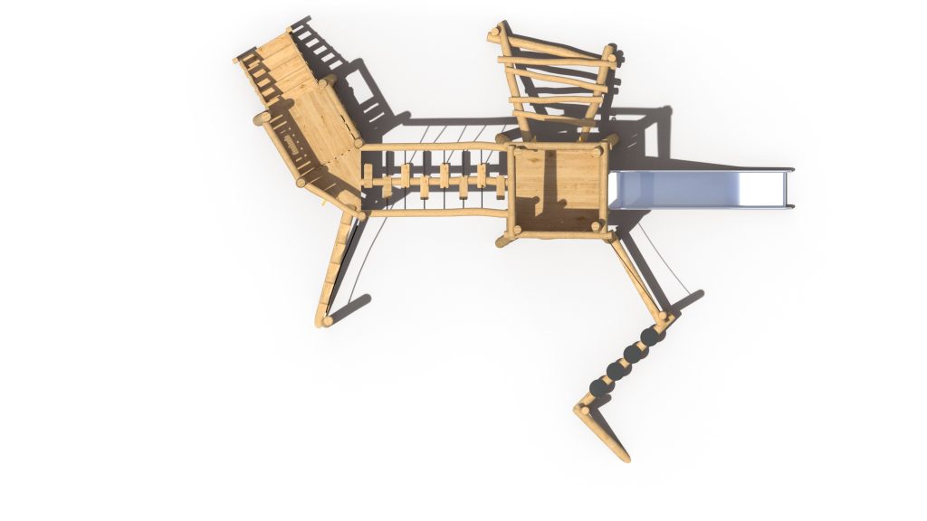 Bridge Explorer sustainable timber playground by Kidzspace Australia - exciting wooden play structure featuring a bridge, stainless steel slide, 4-rung ladder, staircase, central tower and 5 different entrances and exits. Eco-friendly renewable timber commercial playground equipment, perfect for schools, childcare centres, community parks and family backyards in Brisbane, Queensland and across Australia.