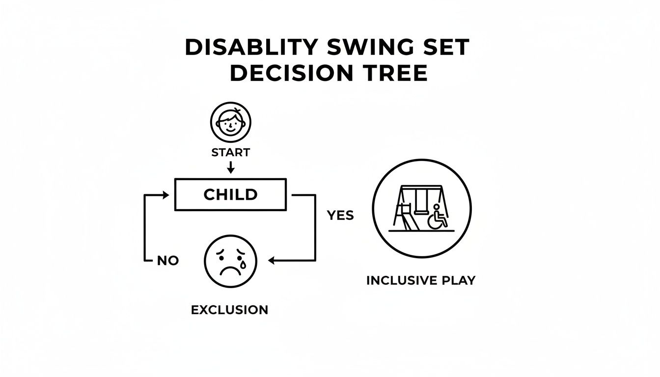 A decision tree illustrating inclusive play for children with disabilities, contrasting it with exclusion.