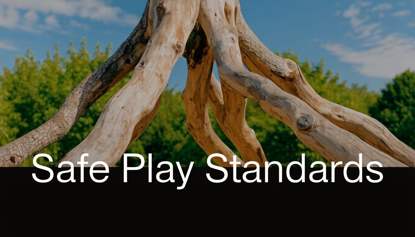 A close-up view of a wooden structure in a nature park under a bright blue sky.