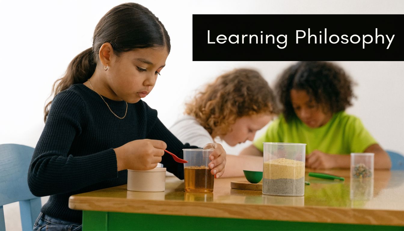 A young student engaged in a hands-on learning activity with scientific materials at a classroom table.